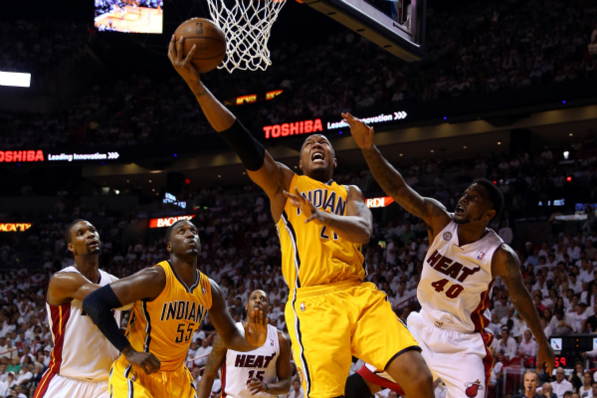 Pacers forward David West (no. 21) agreed to a three-year contract extension with the team. West joined the Pacers in 2011 and has been an influential player on and off the court. (Mike Ehrmann/Getty Images)